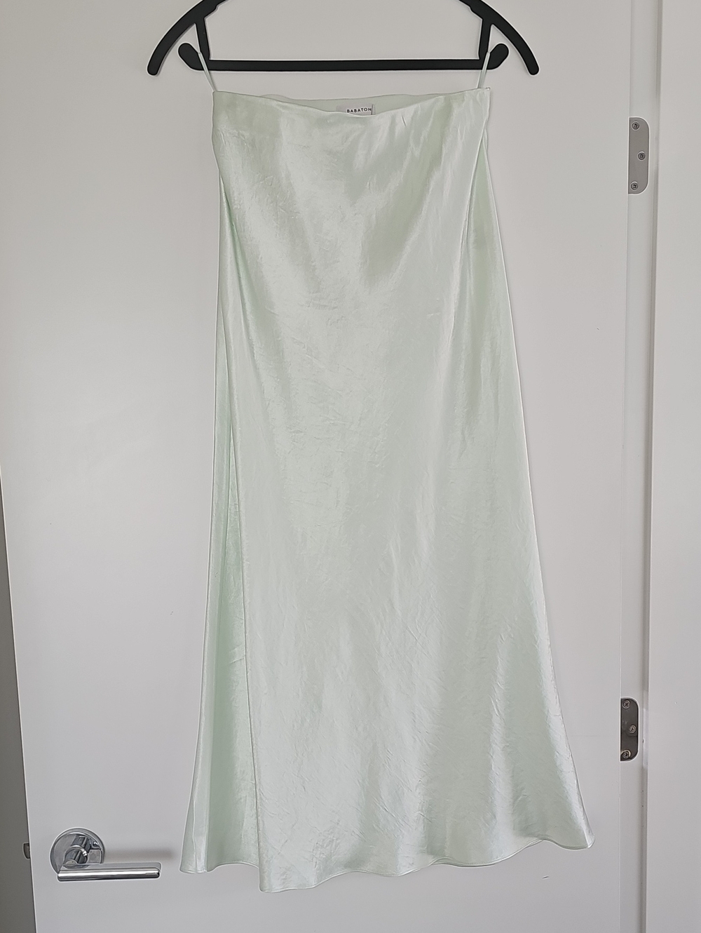 Babaton Mint Green Satin Bias Midi Skirt